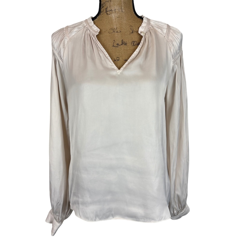 Rachel Rachel Roy Champagne Satin Peasant‎ Blouse Romantic Cottagecore Size XS
